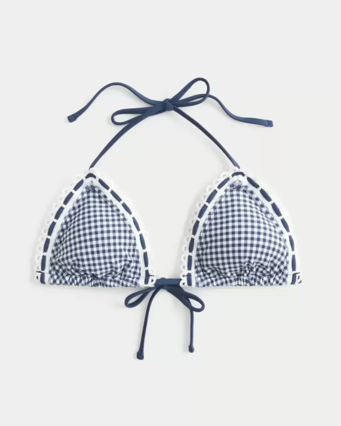 Top bikini a triangolo con bordo all’uncinetto