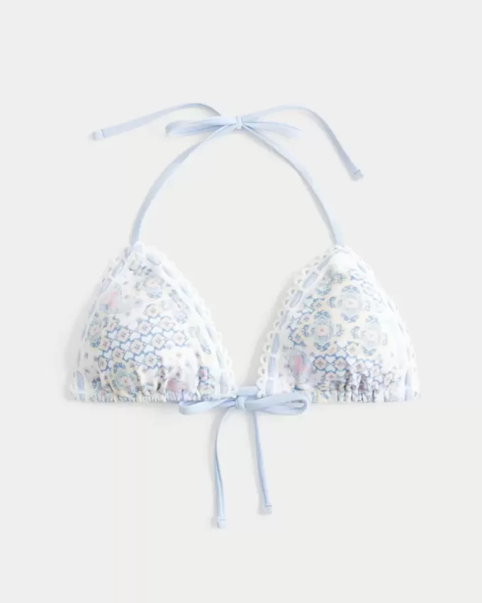 Top bikini a triangolo con bordo all’uncinetto