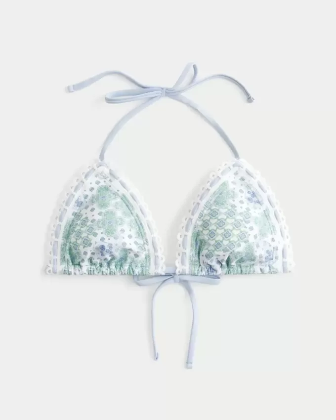 Top bikini a triangolo con bordo all’uncinetto