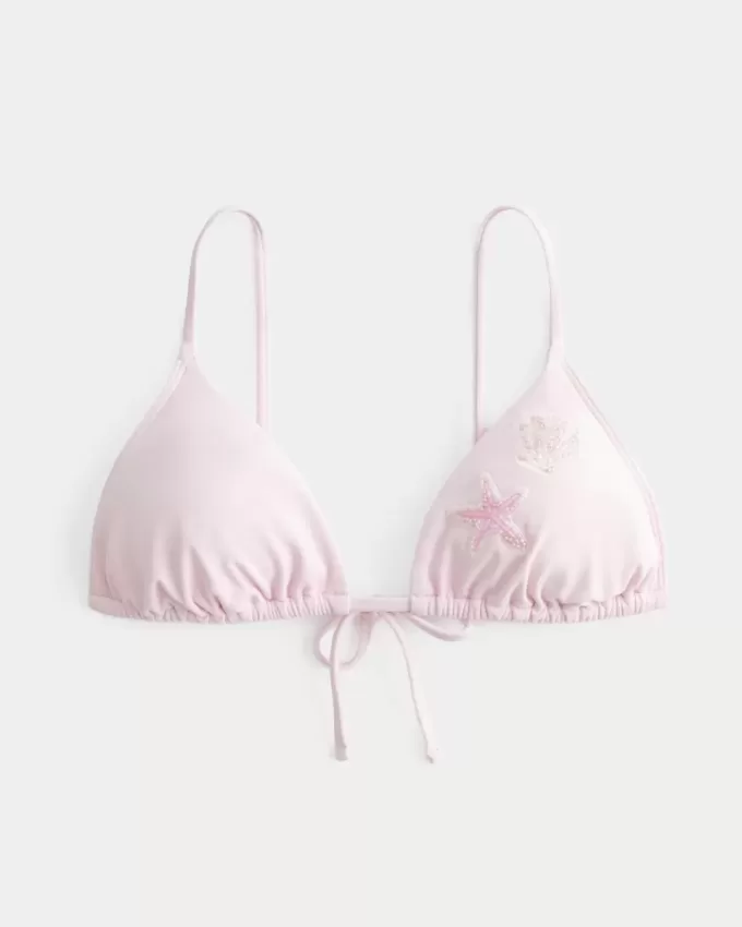Top bikini a triangolo con perline sopra le spalle