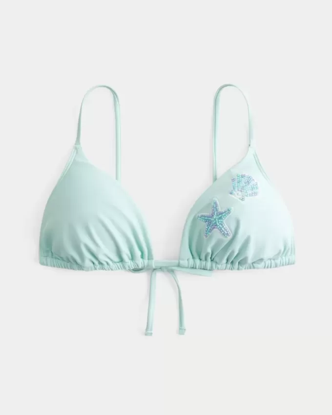 Top bikini a triangolo con perline sopra le spalle