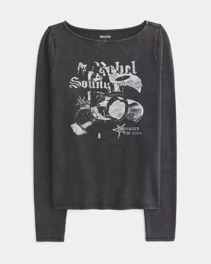 Top con scollo a V e grafica Brooklyn Music