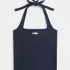 Top con scollo all’americana e grafica con perline