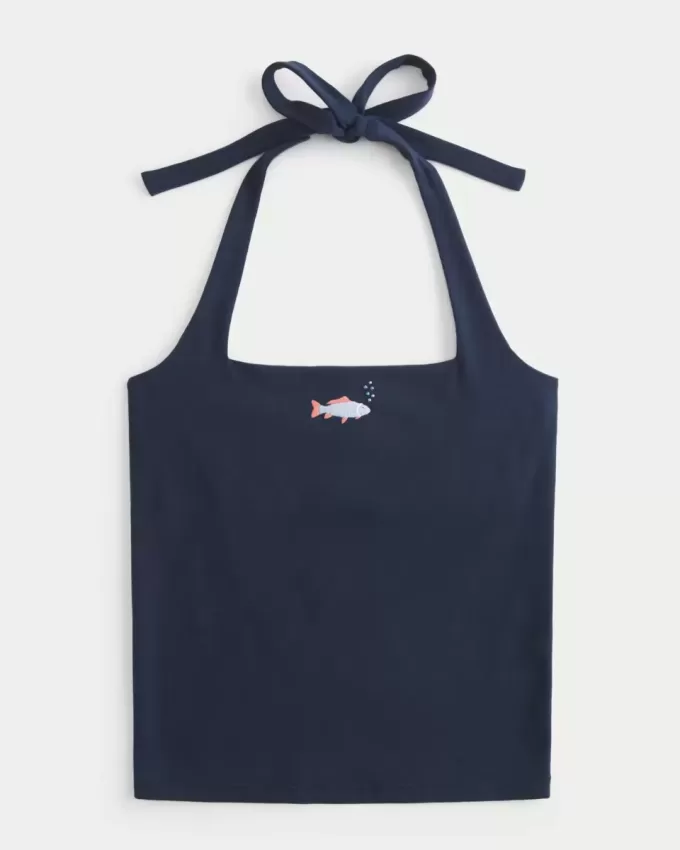 Top con scollo all’americana e grafica con perline