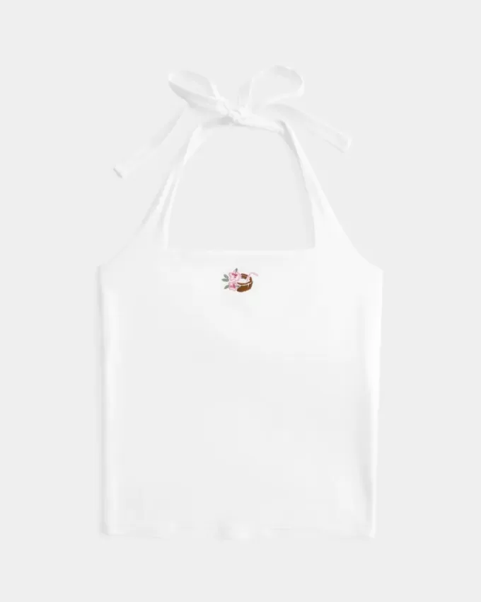 Top con scollo all’americana e grafica con perline Top con scollo all’americana e grafica con perline