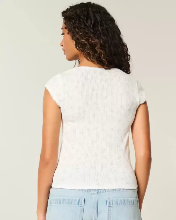 Top con scollo quadrato in traforato