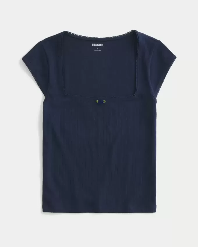 Top con scollo quadrato in traforato