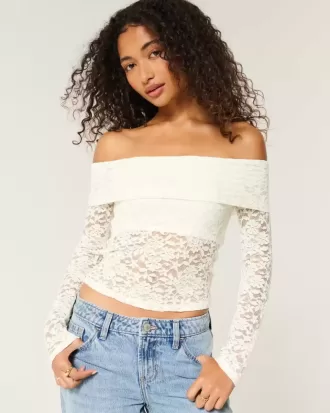 Top con spalle scoperte e pizzo integrale