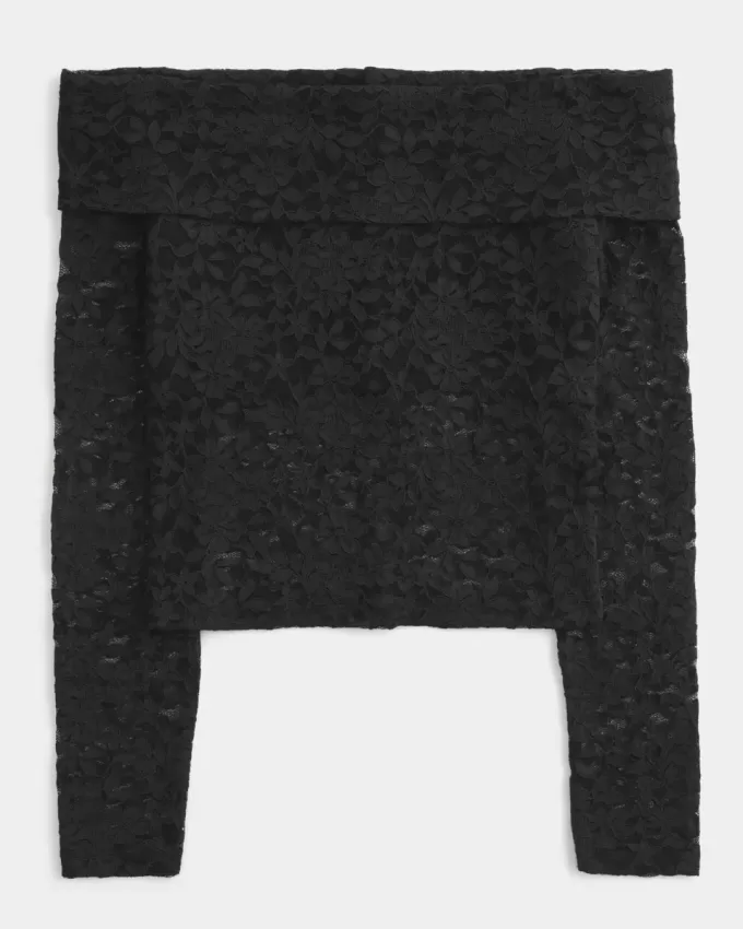 Top con spalle scoperte e pizzo integrale Top con spalle scoperte e pizzo integrale