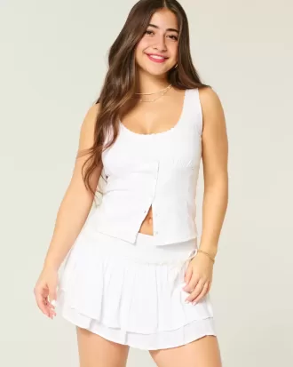 Top in misto lino con bottoni