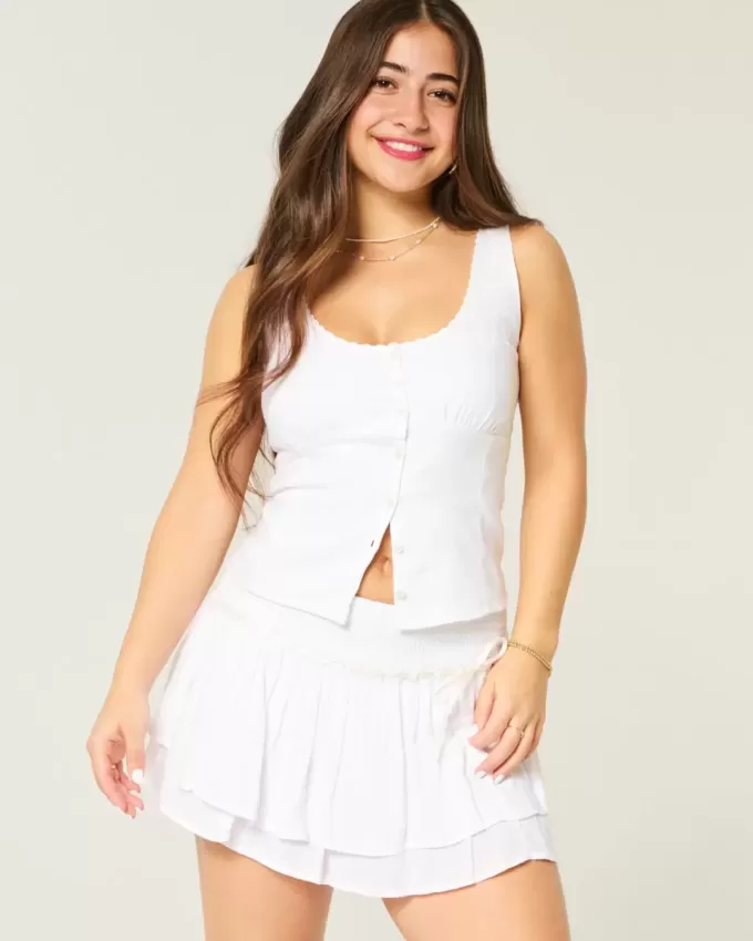 Top in misto lino con bottoni Top in misto lino con bottoni