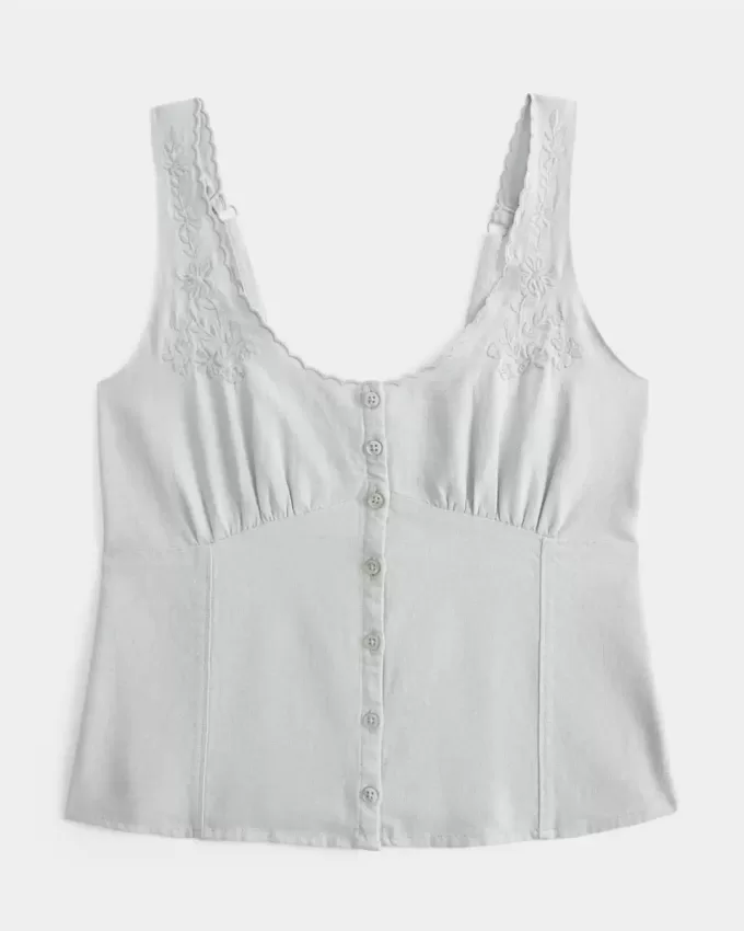 Top in misto lino con bottoni