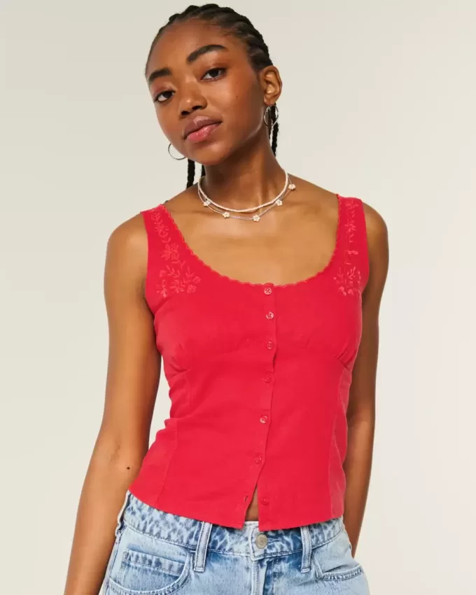 Top in misto lino con bottoni