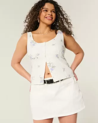 Top in misto lino con bottoni