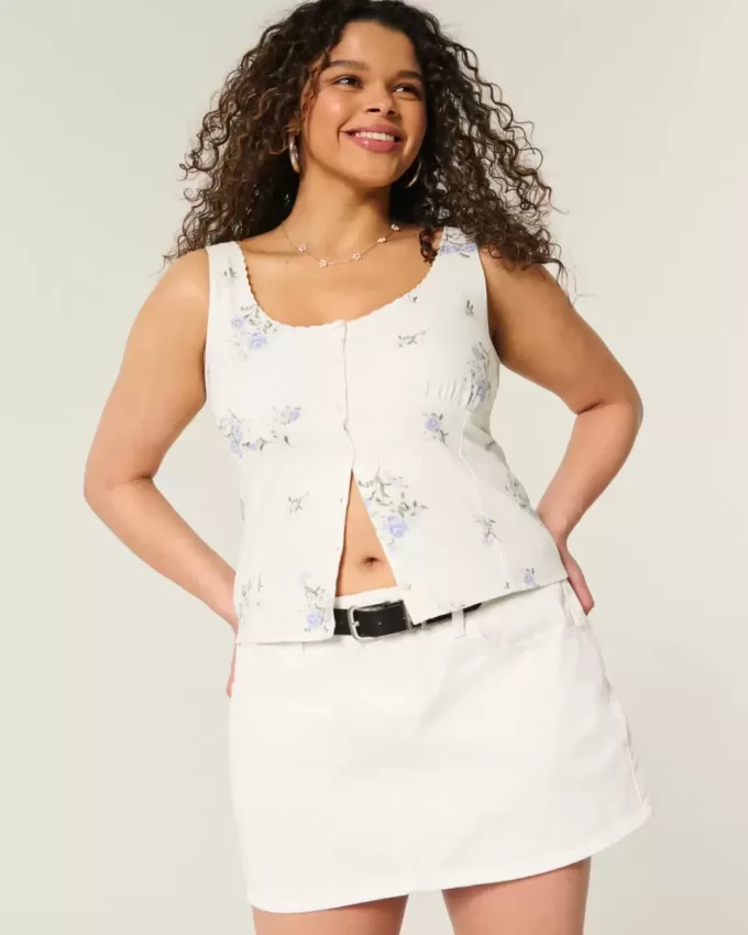 Top in misto lino con bottoni Top in misto lino con bottoni