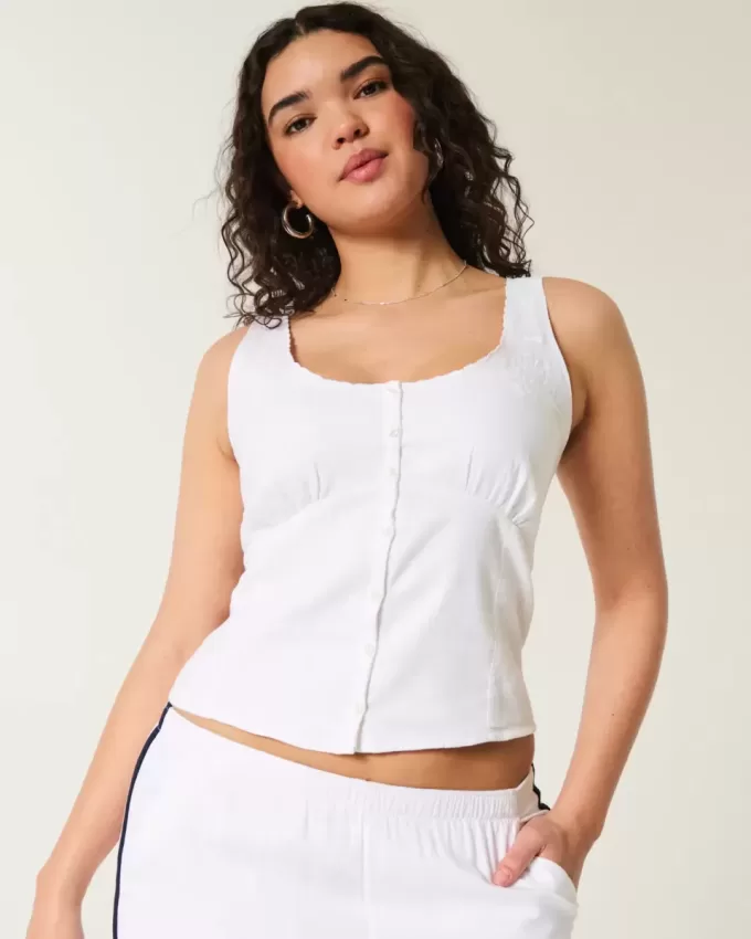 Top in misto lino con bottoni Top in misto lino con bottoni