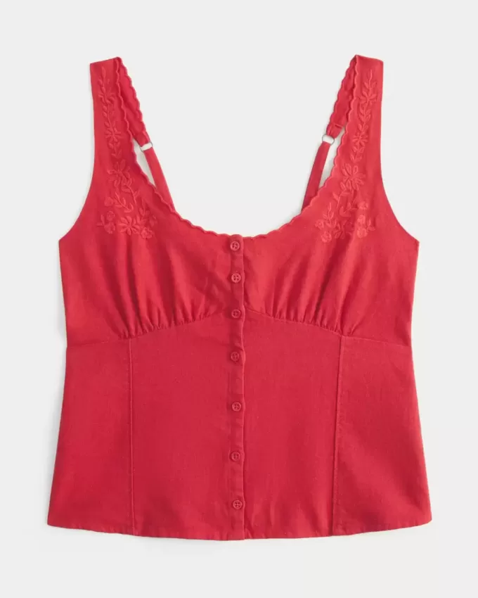 Top in misto lino con bottoni