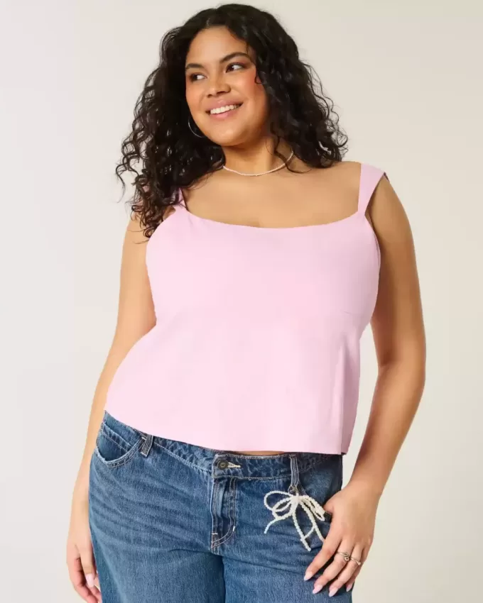 Top in misto lino con schiena scoperta