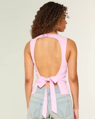 Top in misto lino con schiena scoperta