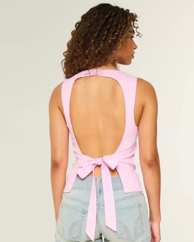 Top in misto lino con schiena scoperta