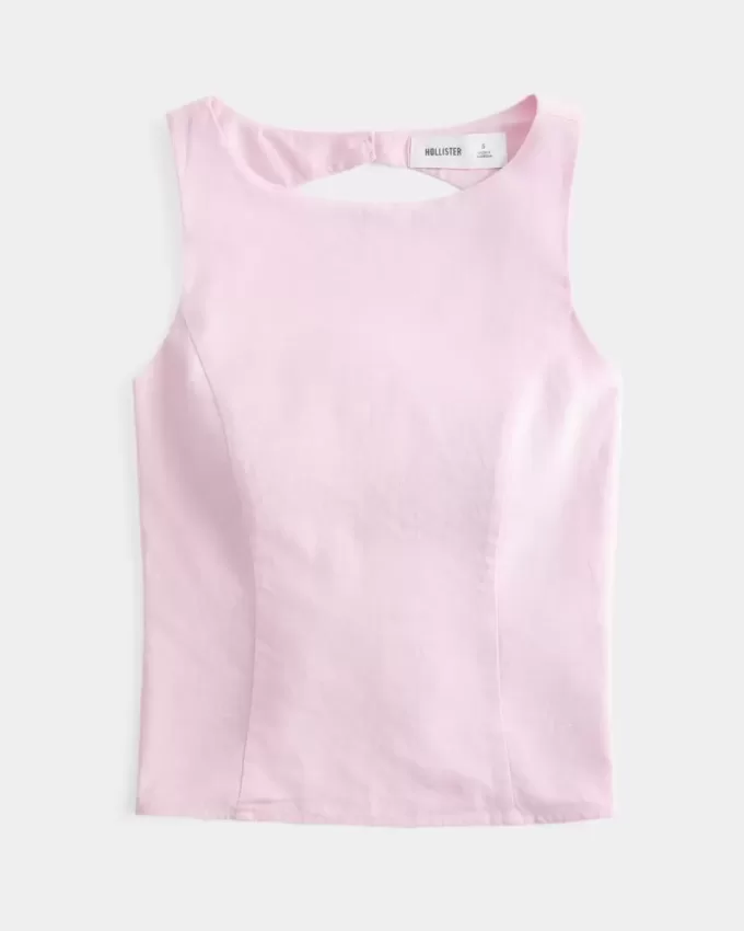 Top in misto lino con schiena scoperta