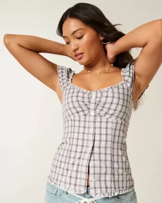 Top in popeline elasticizzato a maniche corte