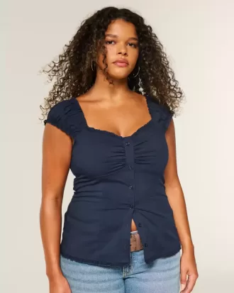 Top in popeline elasticizzato a maniche corte