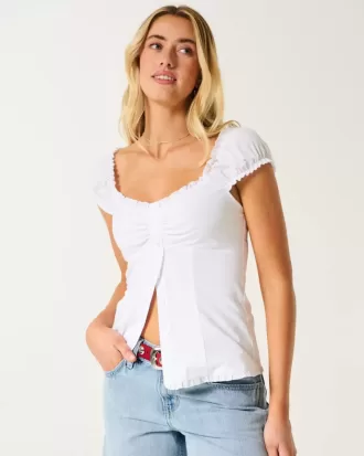 Top in popeline elasticizzato a maniche corte
