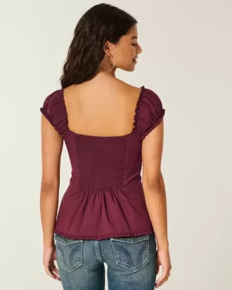 Top in popeline elasticizzato a maniche corte