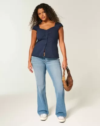 Top in popeline elasticizzato a maniche corte