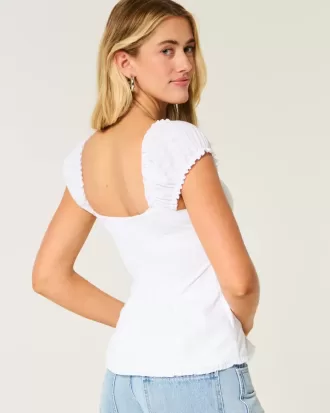 Top in popeline elasticizzato a maniche corte