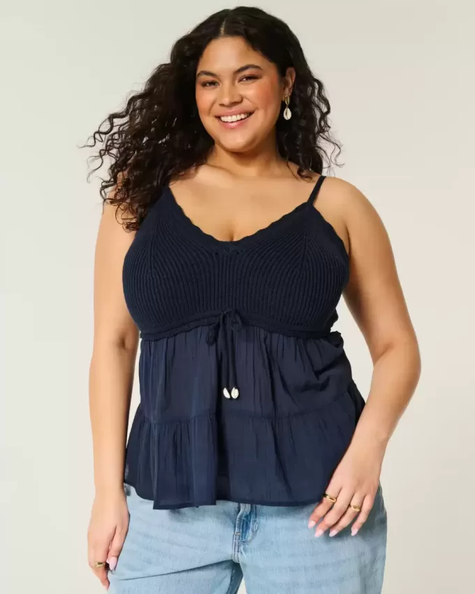 Top in tessuto misto stile uncinetto