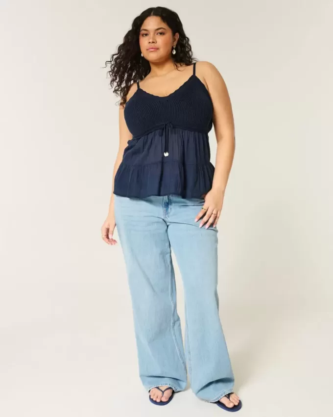 Top in tessuto misto stile uncinetto