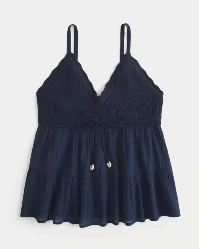 Top in tessuto misto stile uncinetto