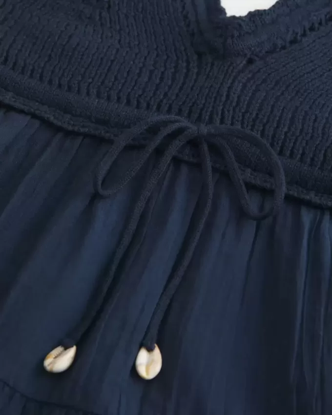 Top in tessuto misto stile uncinetto