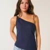 Top monospalla in misto lino