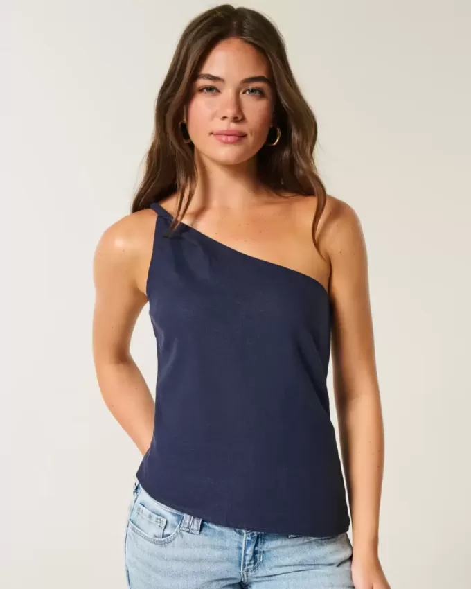 Top monospalla in misto lino