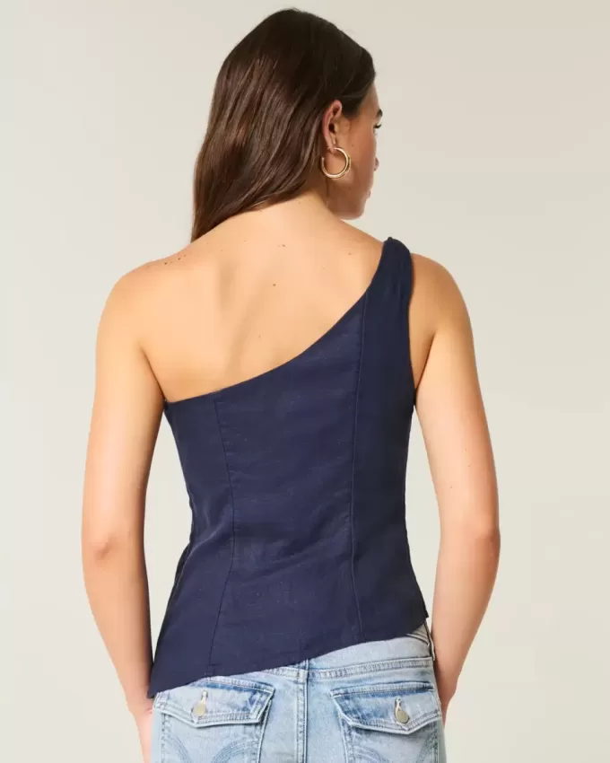Top monospalla in misto lino
