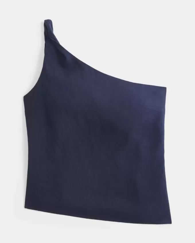 Top monospalla in misto lino