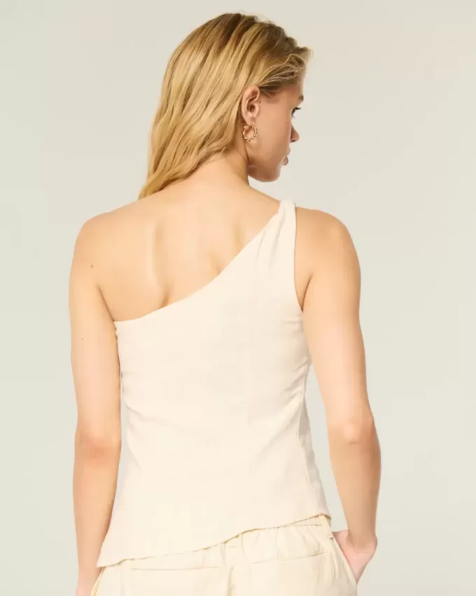 Top monospalla in misto lino