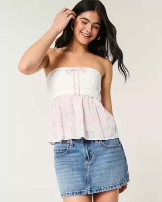 Top senza spalline in tessuto misto stile uncinetto facile