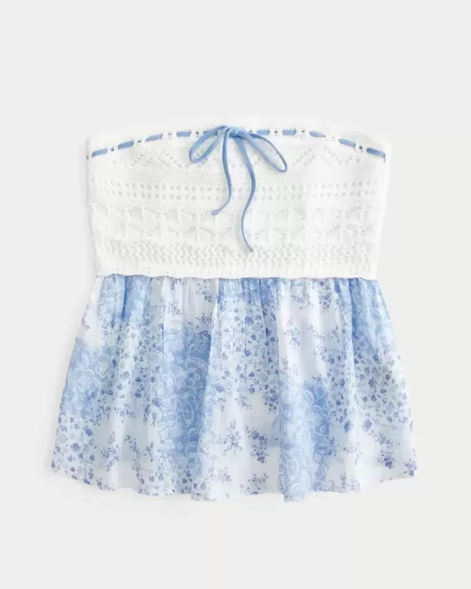 Top senza spalline in tessuto misto stile uncinetto facile Top senza spalline in tessuto misto stile uncinetto facile